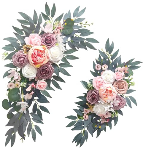 Wedding Arch Flowers (2-Pack), Artificial Dusty Rose Floral Arch Decorations for Weddings Ideal for wedding welcome signage Decorations , banquet backdrop arrangements, and bridal parties (Pink)