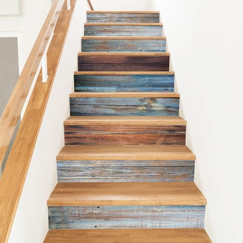PLIGREAT 15 strisce adesive per scale in stile retrò, 18 x 100 cm, autoadesive, in vinile, realistiche, con venature del legno, murales per scale, per casa, hotel