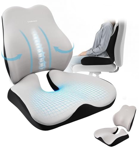 Coussin Lombaire Chaise Bureau, Coussin Ergonomique Assise en Forme L avec Mousse à Mémoire et Découpe Coccyx, Coussin de Siège Ergonomique et Soutien Lombaire Orthopédique pour Voiture Maison Voyage