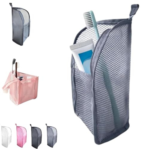 RADRUNE Standing Toiletry Bag, Travel Cosmetic Organizer with Hanging Hook, Portable Makeup Bag, Foldable Clear Hanging Travel Toiletry Bag Cosmetic Organiser Storage (Gray)