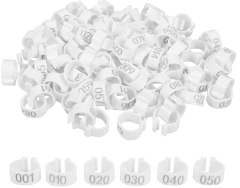 Amosfun Anillos para Patas de Paloma 100 Unidades Blancos Grandes de Abs, Bandas Numeradas y Legibles para Identificación de Palomas, Aves de Corral y Entrenamiento, Marcador Distintivo