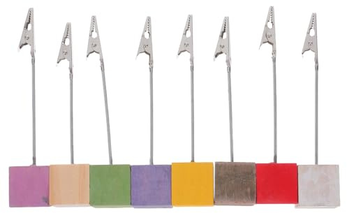 Hoement Set 8 Pezzi Porta Memo Clip in Legno Naturale e Acciaio Inox Cavo Flessibile, Supporto per Foto e Note per Ufficio e Casa Colore Casuale