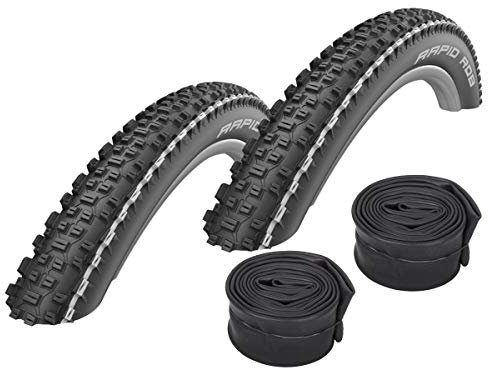 Set: 2 x Schwalbe Rapid Rob White Stripes MTB Reifen 27,5x2.25 + Schwalbe Schläuche Autoventil