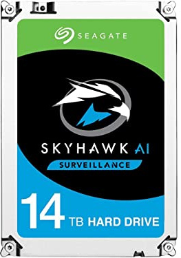 Seagate SkyHawk AI, intern hårddisk för video med upp till 64 kameror, 14 TB, 3,5 tum, 256 MB cache SATA 6 GB/S, silver, inkl. 3 års rescue Service, modellnr.: ST14000VE08