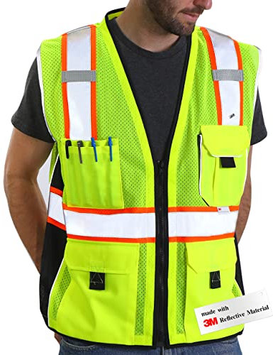 Dib Safety Reflective Vest Yellow Mesh, High Visibility Vest with Pockets and Zipper, ANSI Class 2 Heavy Duty, Made with 3M Reflective Tape, 3XL