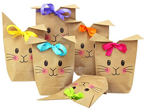 Papierdrachen 12 bedruckte Geschenktüten zu Ostern - mit Hasengesicht - ideale Geschenkidee oder Oster Dekoration - mit Holzklammern | Osternest zum Basteln und Verschenken | Ostern