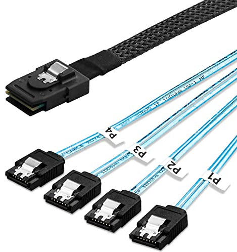 HASA zone Mini SAS auf SATA Kabel 50CM - Mini SAS SFF 8087 Host 36 Pin Stecker auf 4 x SATA 7 Pin Buchse Kabel - Mini SAS Host/Controller zu SATA Zielkabel für HDD/Backplane, Forward Breakout kabel