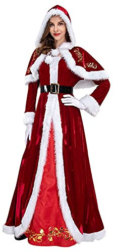 BOTCAM Vestito da donna, per cosplay, principessa, vintage, abito da strega, abito da cocktail, elegante, in velluto, con cintura e guanti, Colore: rosso, XXL