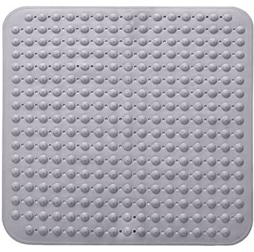 Duschmatte, 48 x 48 cm Antirutschmatte mit Saugnäpfen, Waschmaschinenfest, Quadrat, Grau