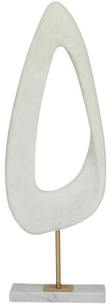 Deco 79 Polystone Abstract Decorative Sculpture Cut-Out Home Decor Statue with Marble Stand, Accent Figurine 7 x 3 x 20, White