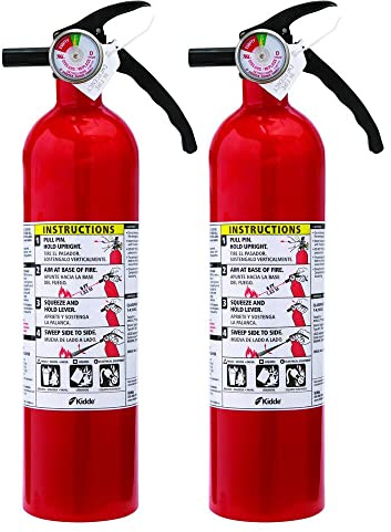 FA110 Multipurpose Fire Extinguishers 2 Pack - Red, (Rating 1-A:10-B:C) - UPDATED - Includes Custom Stickers (2)
