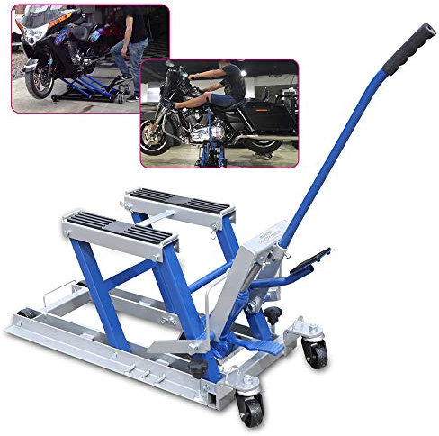 BJTDLLX Sollevatore idraulico per moto, sollevatore a forbice, sollevatore idraulico, quad, ponte sollevatore quad, barra di montaggio, ponte sollevatore per moto, max. 680 kg (blu)