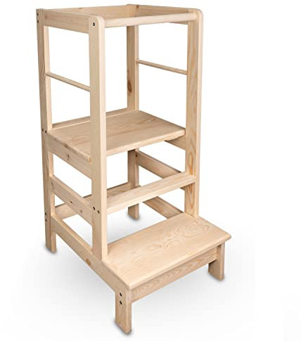 BESTFORM Lernturm mit Rausfallschutz Küchenhelfer Ständer Höhenverstellbar für Kinder ab 1 Jahr | Lernstuhl | Schemel Kleinkind-Tritthocker | Kinderhochstuhl | Kinderplattform | Learning Tower K02