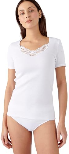Damart Camiseta de Manga Corta de canalé Fino guipur Thermolactyl Blanc L Mujer
