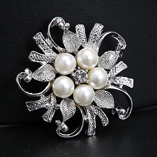 TIVAS Spille da Sposa Color Argento Perline di Perle Spilla Fiore Collare Spille da Vestire Regalo di Gioielli