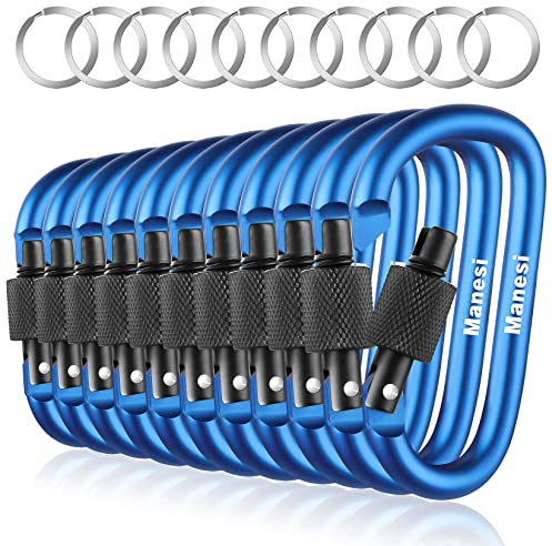 Carabiner Clips with Screw Gate, 10 Pack 3 Aluminum Carabiner D Shape Buckle Pack, Keychain Clip, Spring Snap Key Chain Clip Hook Buckle