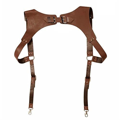 GDDO Bretelle in pelle vintage da uomo medievale rinascimentale Suspensorio abbigliamento spalla accessori cinghia cinghia petto punk, marrone, Taglia unica
