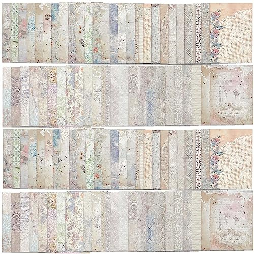 GORGECRAFT 100 Hojas 50 Estilos Encaje Decorativo Craft Paper 14x10cm Patrón de Flores Vintage Papel Scrapbook Bloc de Papel para DIY Origami Fabricación de Tarjetas Scrapbooking Marco de Fotos Álbum