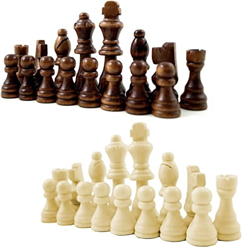 PrimoLiving Scacchi in Legno Staunton, Design Classico, 32 Pezzi, Altezza Reale 9 cm, Colore Marrone e Bianco, Taglia XL, Età 3+, 2 Giocatori