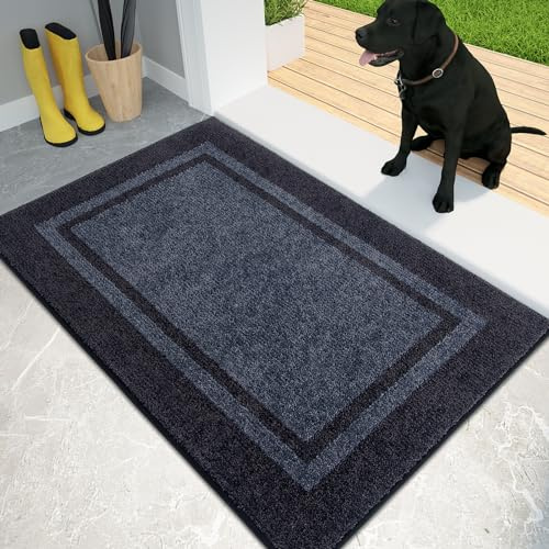 PURRUGS Dirt Trapping Door Mat 20 x 32, Non-Slip Machine Washable Entryway Rug, Entrance Mat, Indoor Front Door Mat, Super Absorbent Entry Rug for Muddy Shoes & Paws, Bluish Grey & Charcoal