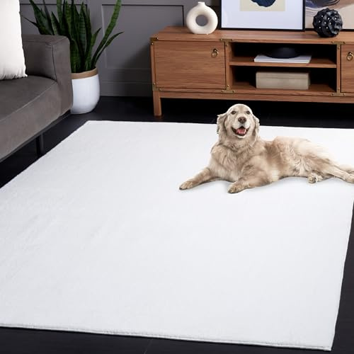 Safavieh Alfombra Contemporáneas Rug Sala de Estar, Comedor, Dormitorio - Lavable a máquina y Antideslizante - Faux Rabbit Fur Collection, Pelo Corto, in Marfil, 68 X 244 cm