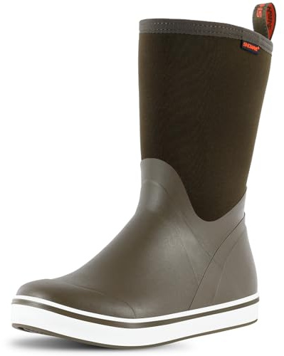 Showave Deck Boots for Men Rain Boots Mid Calf Insulated Rubber Boot for Men Waterproof Fishing Boot Outdoor Mud Booties for Sailing Gardening Working(Moss,Size 10)
