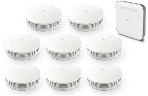 Bosch Smart Home Warnung bei Feuer-Set, 8X Rauchmelder II, 1x Controller II, Funkrauchmelder mit WLAN und App-Funktion, mit austauschbarer Batterie, kompatibel mit Apple HomeKit