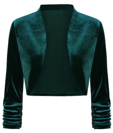 LADI TREND Bolero Chaqueta Corta para Mujer Frente Abierto Cárdigan Bolero de Terciopelo Chaquetas Cortas Cárdigans Recortados Fruncido Manga 3/4 Cobertura, M