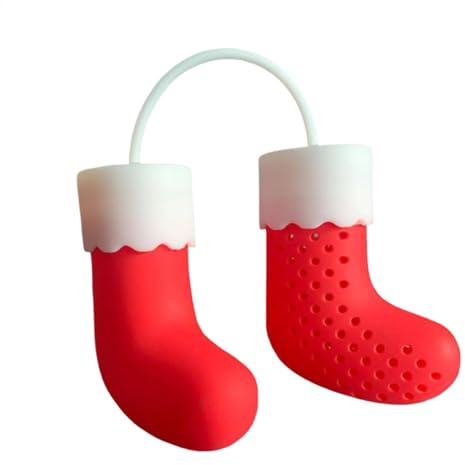 Loose Tea Steeper Cute – julstrumpa | format teägg med julmotiv, tefilter i strumpform, ros-tesil, jul teägg för rosente