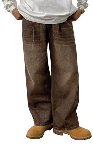 HUNGSON Mens Baggy Jeans for Men Women Y2k Skater Vintage Plain Pants Casual Wide Leg Jeans Loose Fit Denim Jeans Brown