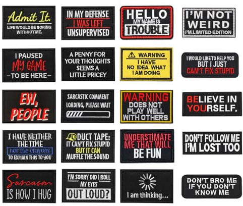 20 parches tácticos divertidos con texto en inglés Believe in Yourself,Ew People,Hello My Name is Trouble, etc. Parches de insignia de velcro para pantalones, ropa, abrigo, motociclista, sombrero