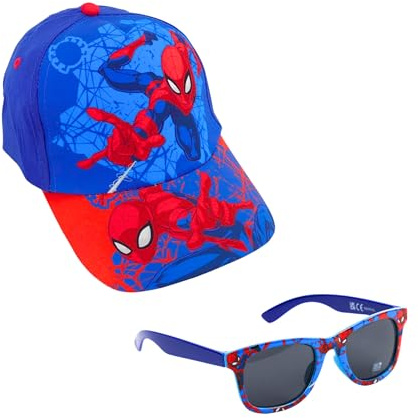 Marvel Spiderman Casquette et Lunettes de Soleil pour Garçon, Lunettes de Soleil Anti-UV, Chapeau D'été, Casquette de Baseball pour Enfants