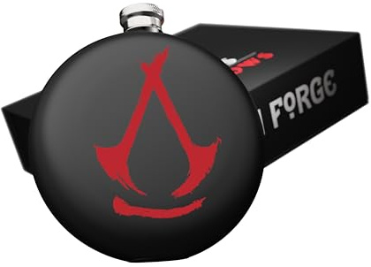 Officially Licensed Assassin's Creed Shadows Hipflask - Official Assassin's Creed Merchandise. Assassin's Creed Shadows painted Hip Flask Gift Set with 2x 30ml painted Shot Glasses & 1x Filling Funnel