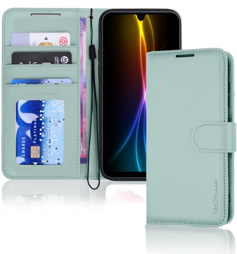 TECHGEAR for Samsung Galaxy A17 Phone Case, PU Leather Wallet Case Cover [RFID BLOCKING] Card Holder, Stand, Wrist Strap, Magnetic Closure, Shockproof Protection For Samsung A17 5G / 4G - Mint Green