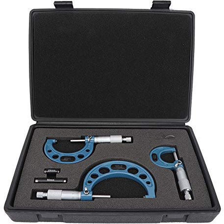 Set de micrómetro Gearwell, 3pcs de acero de acero al exterior de la herramienta de medición del diámetro, micrómetro de alta precisión, calibre de medición de 0-75 mm, para uso