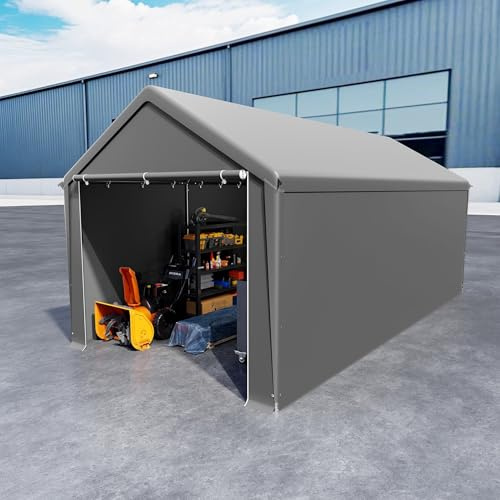 UISEBRT Lagerzelt Gerätezelt Gerätehaus Zeltgarage, Wasserdichter Unterstand mit robuster PE-Plane & Stahlrahmen, ideal als Aufbewahrungsgarage für Werkzeuge, Gartengeräte, Paletten 3x6 m (Grau)