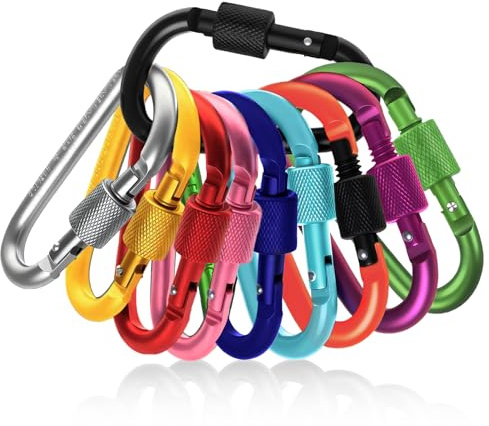 Flintronic 10 Stück Karabiner mit Schraubverschluss, Karabinerhaken klein, 5.2mm Diameter Aluminum Rod, Bunte Mehrzweck-Karabiner Typ D Aluminium für Camping, Angeln, Wandern