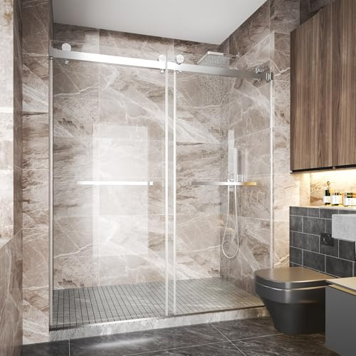 62-66 W x 76 H Frameless Shower Door, 3/8 (10mm) ANSI Certified Tempered Glass, Double Sliding Bypass, Stainless Steel, Brushed Nickel