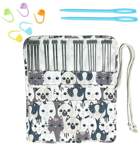 30 Pcs Knitting kit with 22 Pcs 35cm Metal Knitting Needles 2.0mm-8.0mm, 1 Roll Case, 2 Pcs 7 cm Plastic Knitting Needles and 5 Stitch Markers, Knitting Needles Set for Beginners Adult