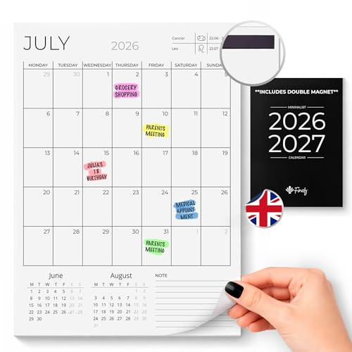 Finoly Magnetic Calendar for Fridge from July 2026 - December 2027 (18 Month) A4 | Tear-Off Refrigerator Calendar 2026-2027 | Family Calendar 2026-2027 to Track Events