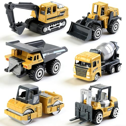 YskerrigToy Camion di Costruzione Set, Macchinine Giocattolo, 6 Pezzi Modellini Auto Veicoli, Kit di Modellismo Camion, Giocattolo Colorato Natale Regalo