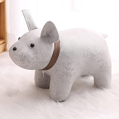 Taburete de pie – Taburete cambiante de tela con diseño de animales para dormitorio y sala de estar, perro rosa y elefante gris