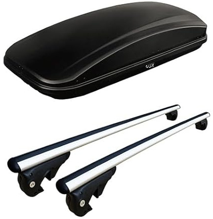 Kit BOX BAULE PORTAPACCHI da Tetto auto FARAD CRUB Capacita' 430 litri + Barre Portatutto Porta Pacchi Bagagli (NON ORIGINALE) COMPATIBILE con Renegade dal 2014 in poi - 1-93431 - A2101