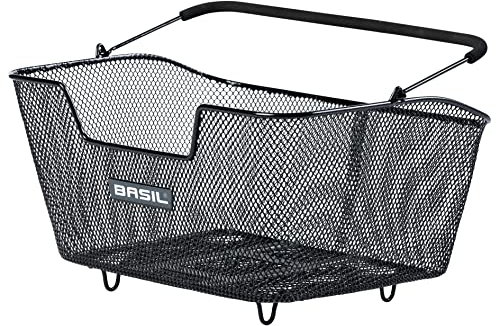 Basil Base M Fahrradkorb – Hinterrad – Multi-System – engmaschig – geeignet für Racktime und i-Rack – Soft Grip Tragegriff – Standfüße – Schwarz