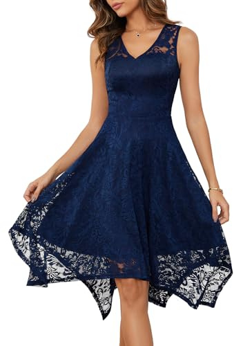 Meetjen Women's Cocktail Party Dresses 2025 Handkerchief Hem Lace Formal Wedding Guest Bridesmaid Fancy Prom Dress