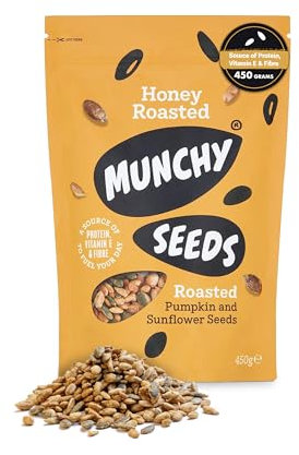 MUNCHY SEEDS - Honey Roasted, Sweet Mix of Sunflower & Pumpkin Seed, Protein Snack, Source of Fibre & Vitamin E, Gluten & Wheat-Free, for Kids & Adults, 450g