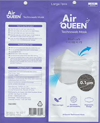 AIRQUEEN 3-Layer Nano-Filter Face Mask for Adults, White, Lightweight and Breathable Face Mask, Reusable Face Mask