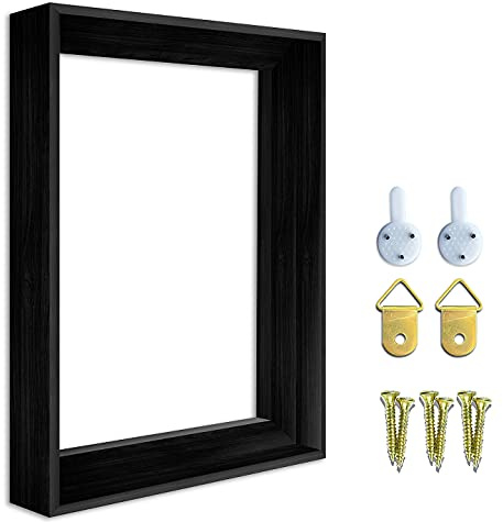 Texas Art 11x14 Canvas Floater Frame for 1 to 1.25 Deep Gallery-Wrapped Canvas, PS Wood Grain Floating Picture Frame with Hanging Kit for Oil Paintings, Prints and Wall Art, Black