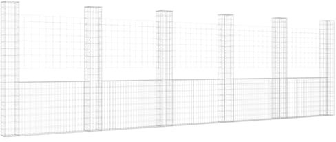 vidaXL Gabbione a U con 6 Pali in Ferro 620x20x200 cm