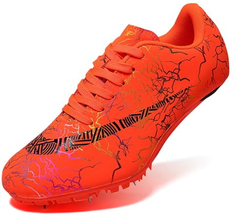 AOLEXWU Track Spikes Shoes Field Distance Running Men's Spikes Sprint Sneakers Athletic Race Jumping Breathable Training Lightweight Track Shoes for Mens Girls Women Orange